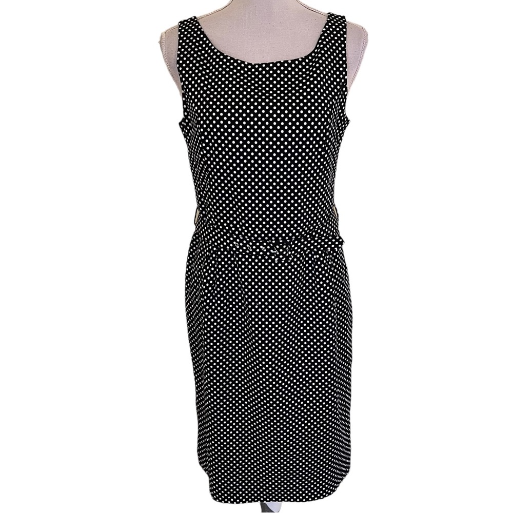 Pure Collection Black with White Dots Sleeveless Belted Sheath Dress 6